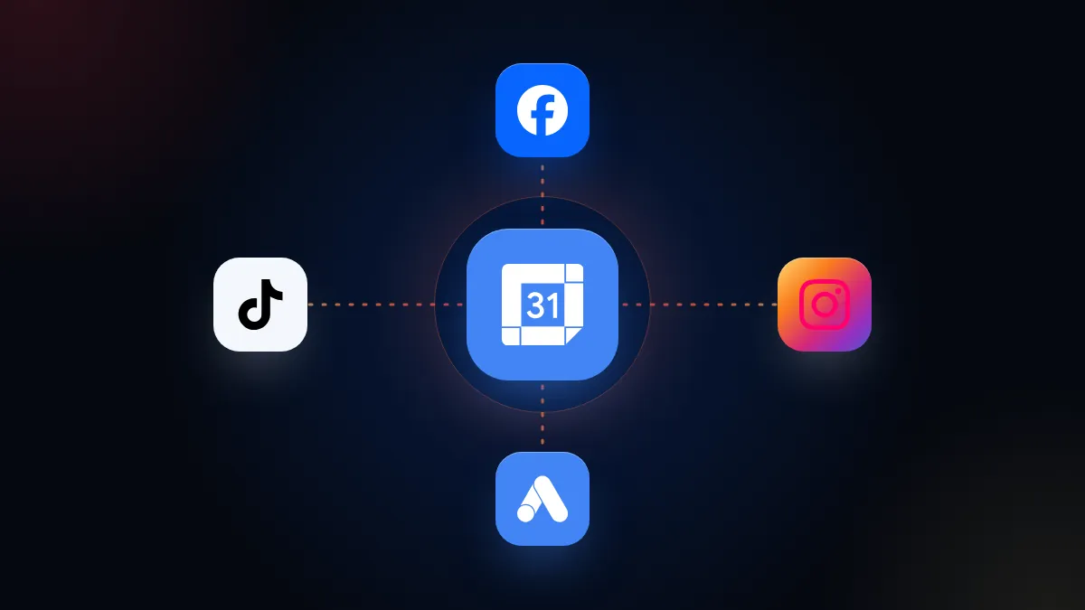 Ícono de Google Calendar conectado a Facebook, Instagram, Google Ads y TikTok