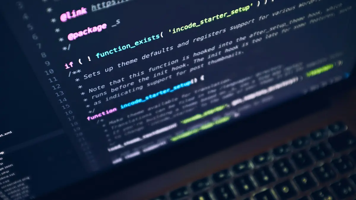 Laptop screen showing website configuration code