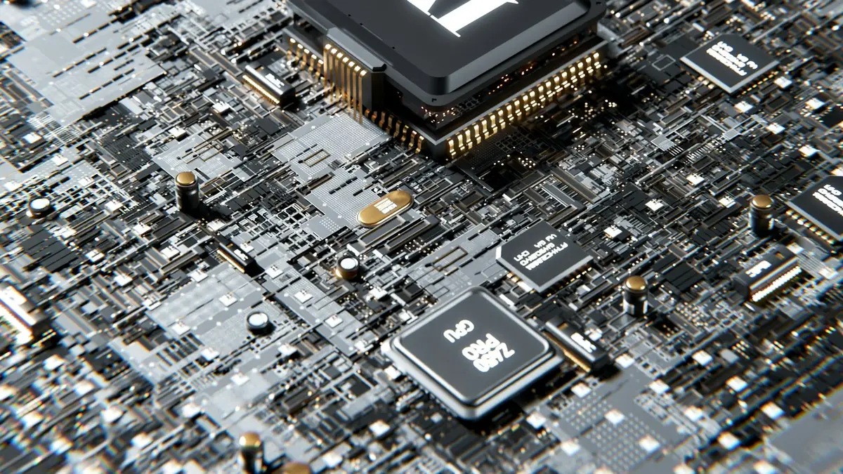 Chip con las letras AI sobre una placa de circuito