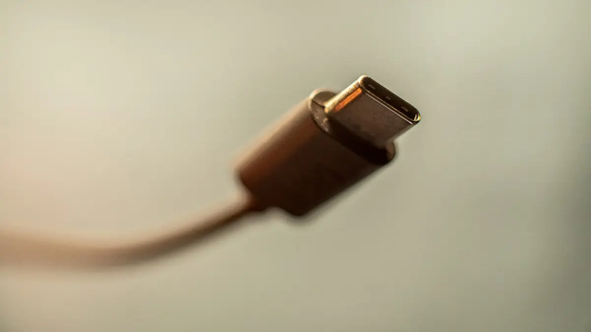 Conector USB-C de un cable sobre un fondo claro
