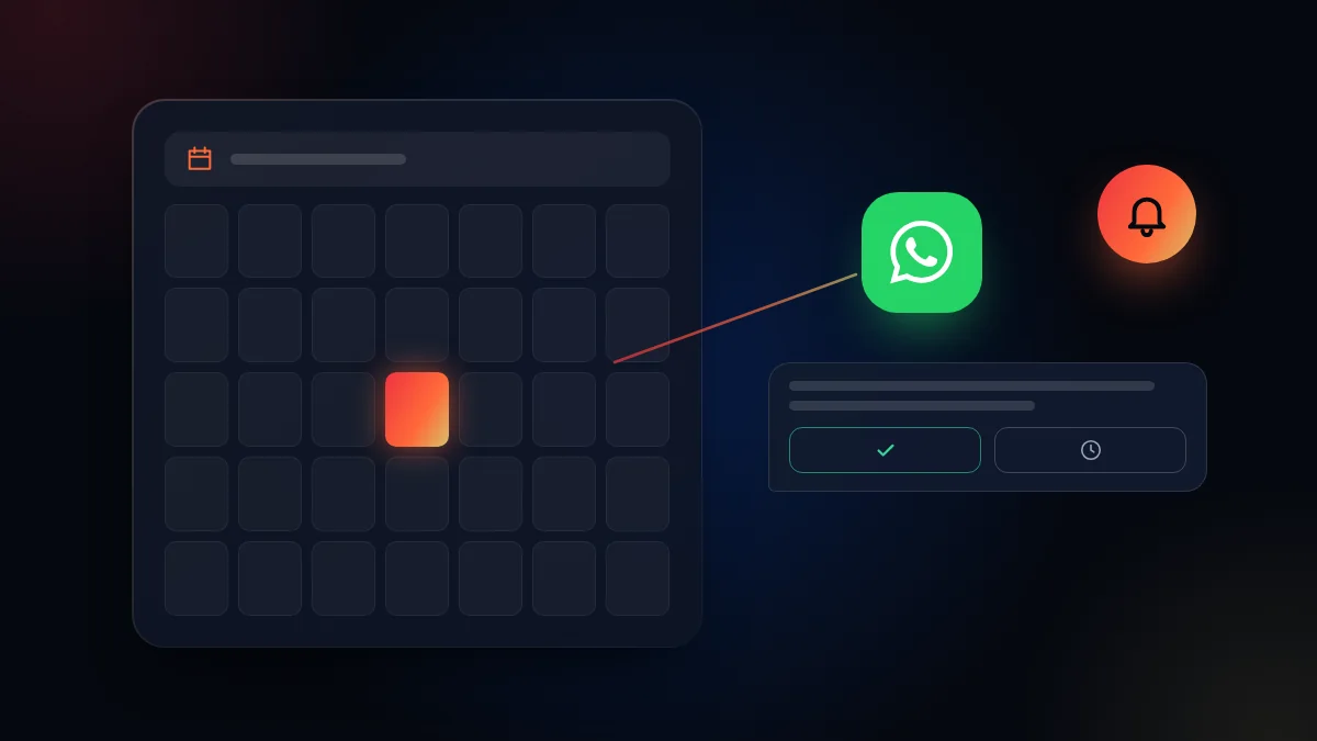 Illustration of a calendar with a marked appointment, the WhatsApp icon and a reminder bell